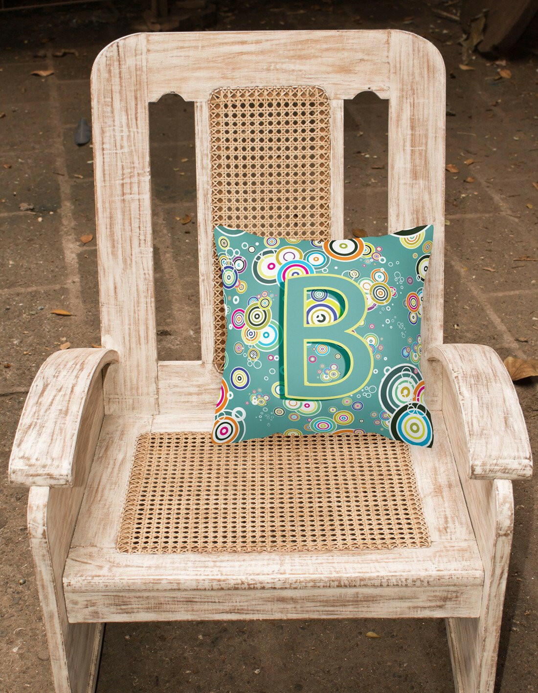 Letter B Circle Circle Teal Initial Alphabet Canvas Fabric Decorative Pillow CJ2015-BPW1414 by Caroline's Treasures