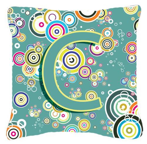 Letter C Circle Circle Teal Initial Alphabet Canvas Fabric Decorative Pillow by Caroline&#39;s Treasures