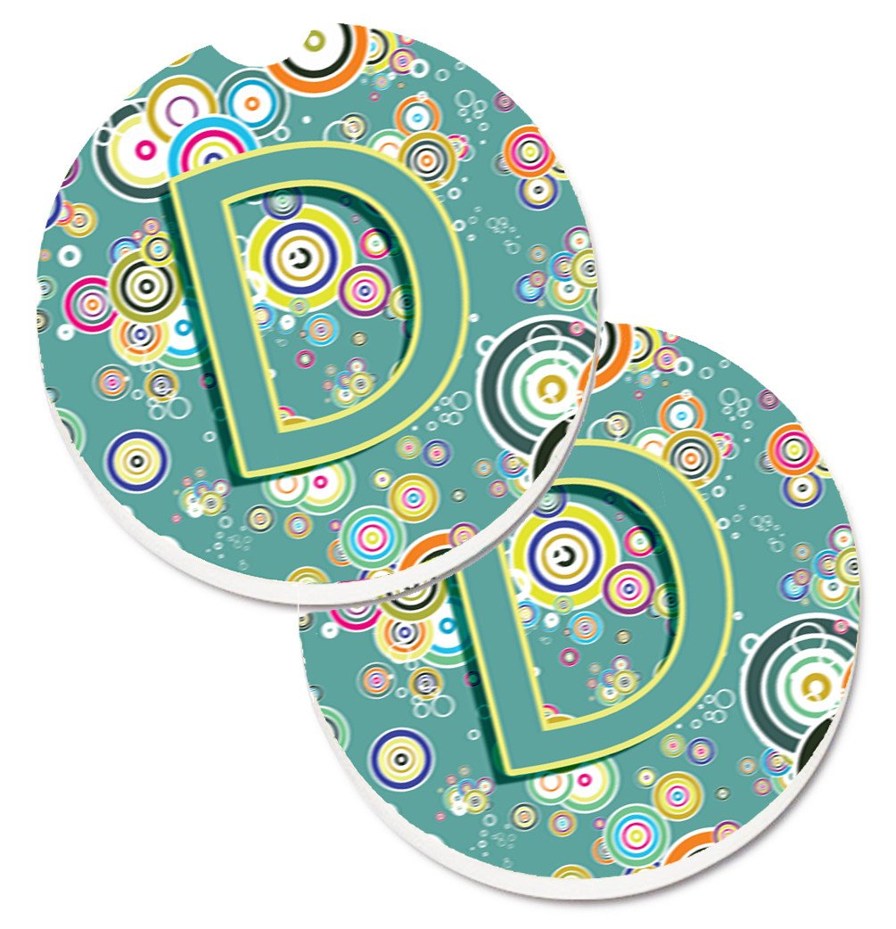 Letter D Circle Circle Teal Initial Alphabet Set of 2 Cup Holder Car Coasters CJ2015-DCARC by Caroline's Treasures