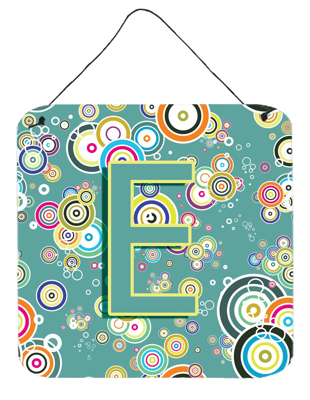 Letter E Circle Circle Teal Initial Alphabet Wall or Door Hanging Prints CJ2015-EDS66 by Caroline's Treasures