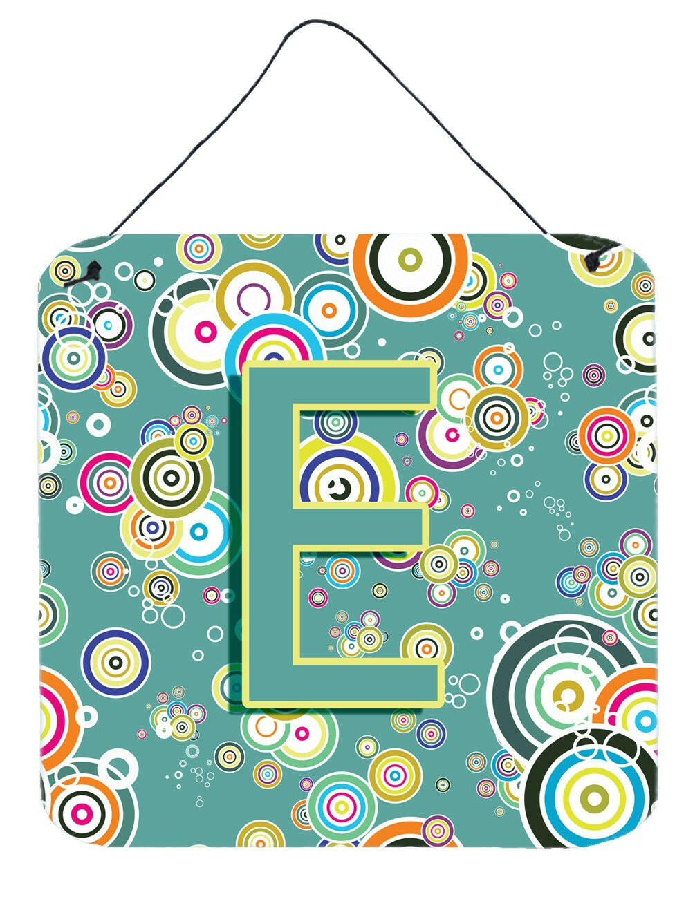 Letter E Circle Circle Teal Initial Alphabet Wall or Door Hanging Prints CJ2015-EDS66 by Caroline's Treasures