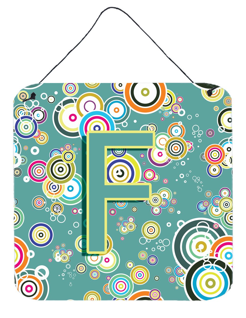 Letter F Circle Circle Teal Initial Alphabet Wall or Door Hanging Prints CJ2015-FDS66 by Caroline's Treasures