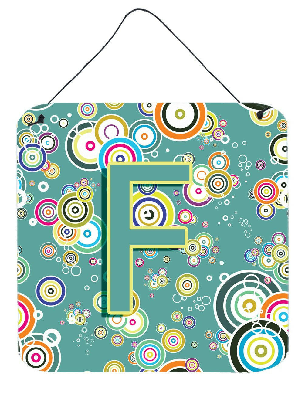 Letter F Circle Circle Teal Initial Alphabet Wall or Door Hanging Prints CJ2015-FDS66 by Caroline&#39;s Treasures