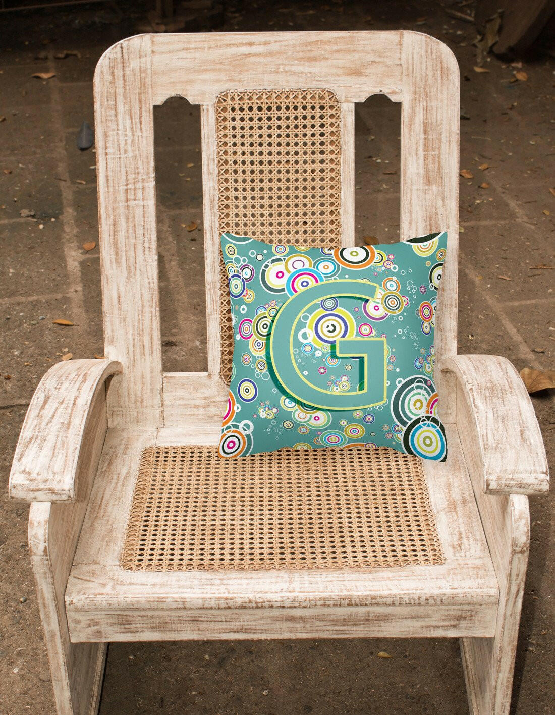 Letter G Circle Circle Teal Initial Alphabet Canvas Fabric Decorative Pillow CJ2015-GPW1414 by Caroline's Treasures