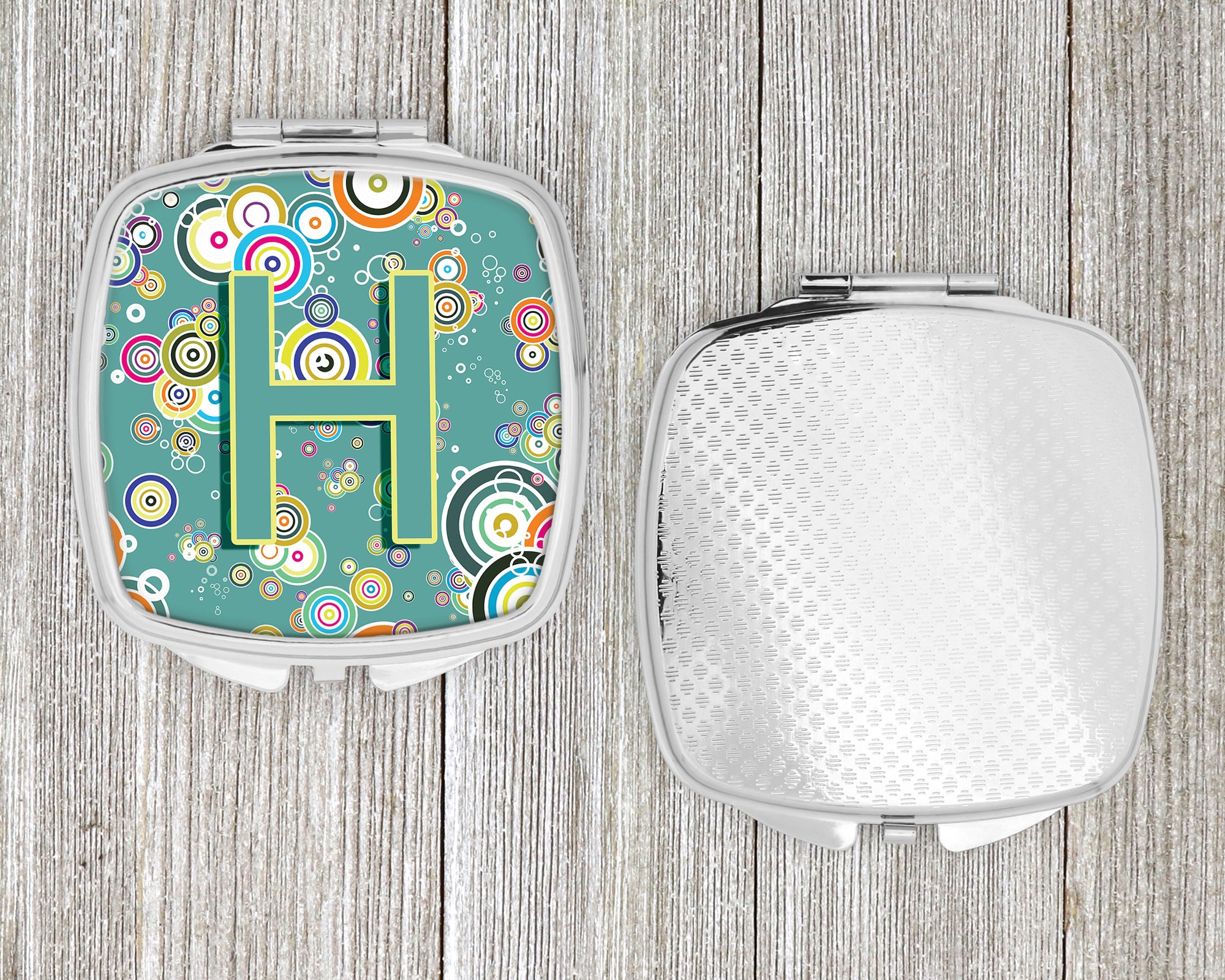 Letter H Circle Circle Teal Initial Alphabet Compact Mirror CJ2015-HSCM  the-store.com.