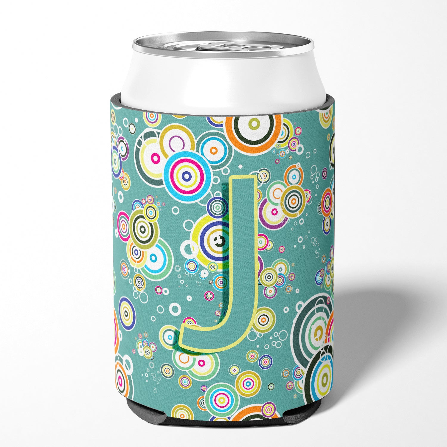 Lettre J Cercle Cercle Teal Initial Alphabet Can ou Bottle Hugger CJ2015-JCC