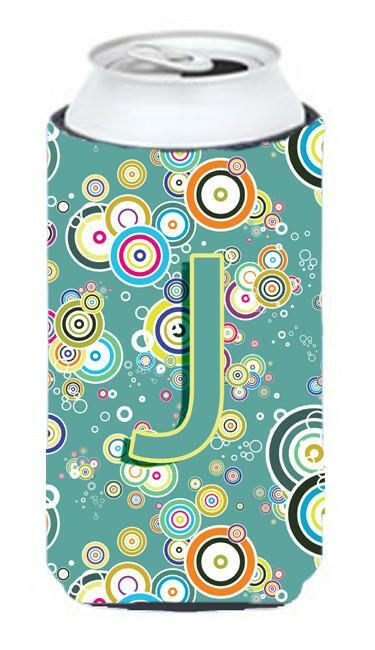 Letter J Circle Circle Teal Initial Alphabet Tall Boy Beverage Insulator Hugger CJ2015-JTBC by Caroline&#39;s Treasures