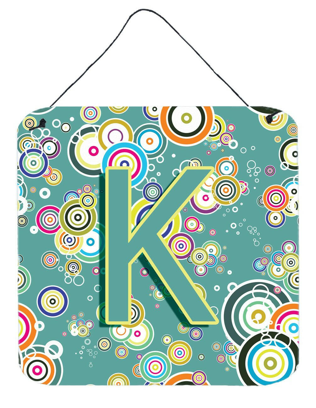 Letter K Circle Circle Teal Initial Alphabet Wall or Door Hanging Prints CJ2015-KDS66 by Caroline's Treasures