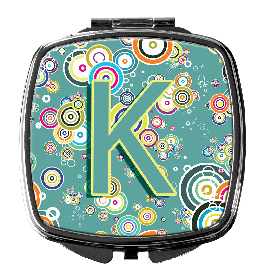 Letter K Circle Circle Teal Initial Alphabet Compact Mirror CJ2015-KSCM