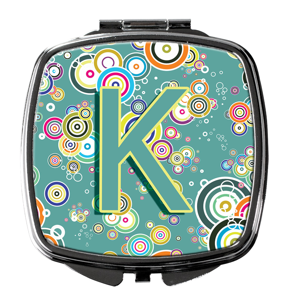 Caroline's Treasures Letter K Circle Circle Teal Initial Alphabet Compact Mirror – Stylish Purse Mirror with Artistic Covers CJ2015-KSCM