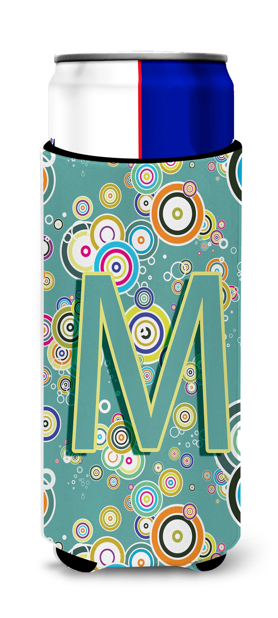 Letter M Circle Circle Teal Initial Alphabet Ultra Beverage Insulators for slim cans CJ2015-MMUK