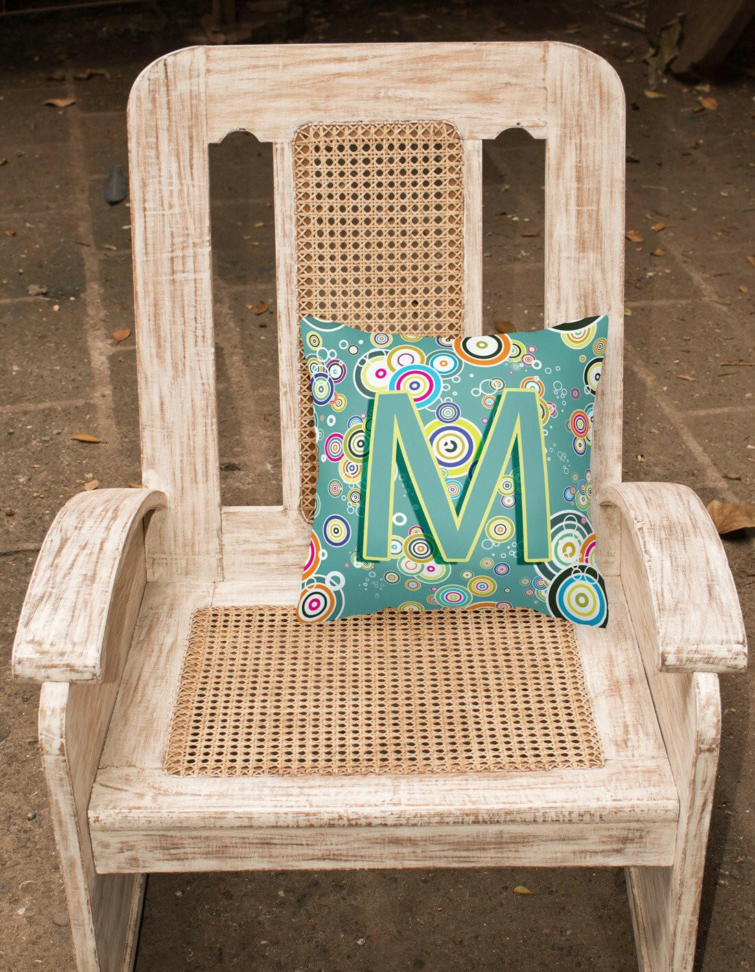 Letter M Circle Circle Teal Initial Alphabet Canvas Fabric Decorative Pillow CJ2015-MPW1414 by Caroline's Treasures