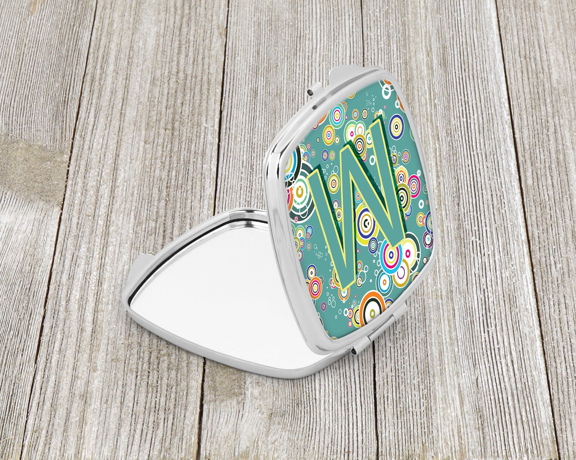 Caroline's Treasures Letter M Circle Circle Teal Initial Alphabet Compact Mirror – Stylish Purse Mirror with Artistic Covers CJ2015-MSCM