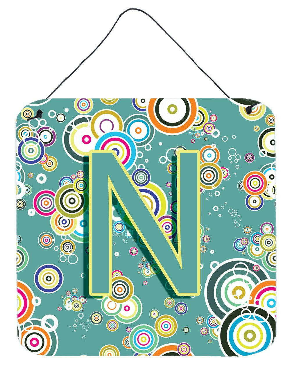 Letter N Circle Circle Teal Initial Alphabet Wall or Door Hanging Prints CJ2015-NDS66 by Caroline&#39;s Treasures