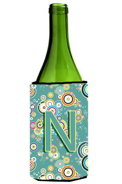 Letter N Circle Circle Teal Initial Alphabet Wine Bottle Beverage Insulator Hugger CJ2015-NLITERK by Caroline&#39;s Treasures