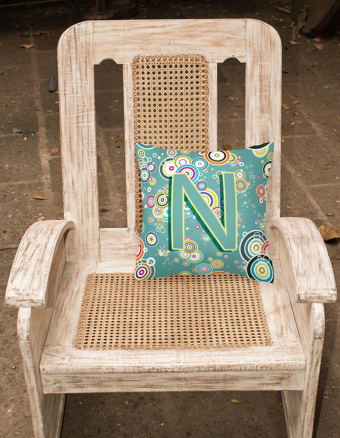 Letter N Circle Circle Teal Initial Alphabet Canvas Fabric Decorative Pillow CJ2015-NPW1414 by Caroline's Treasures