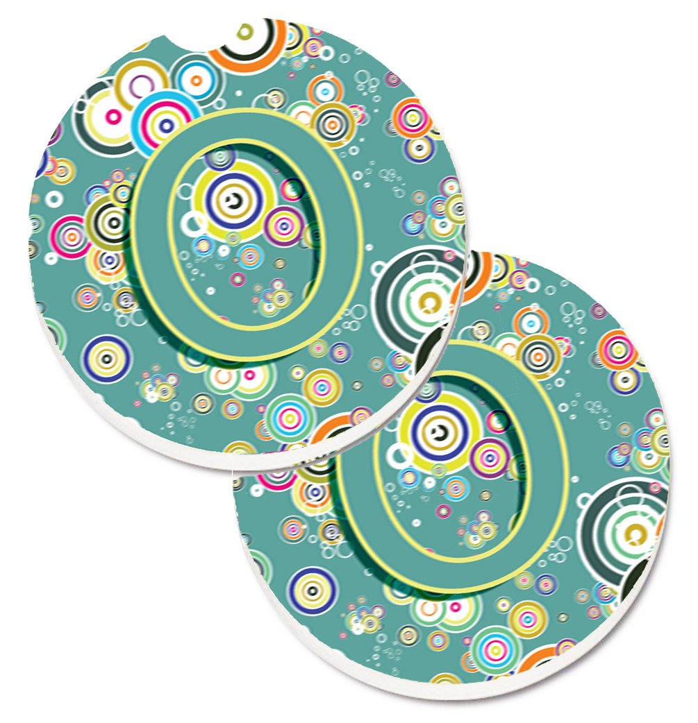 Letter O Circle Circle Teal Initial Alphabet Set of 2 Cup Holder Car Coasters CJ2015-OCARC by Caroline&#39;s Treasures