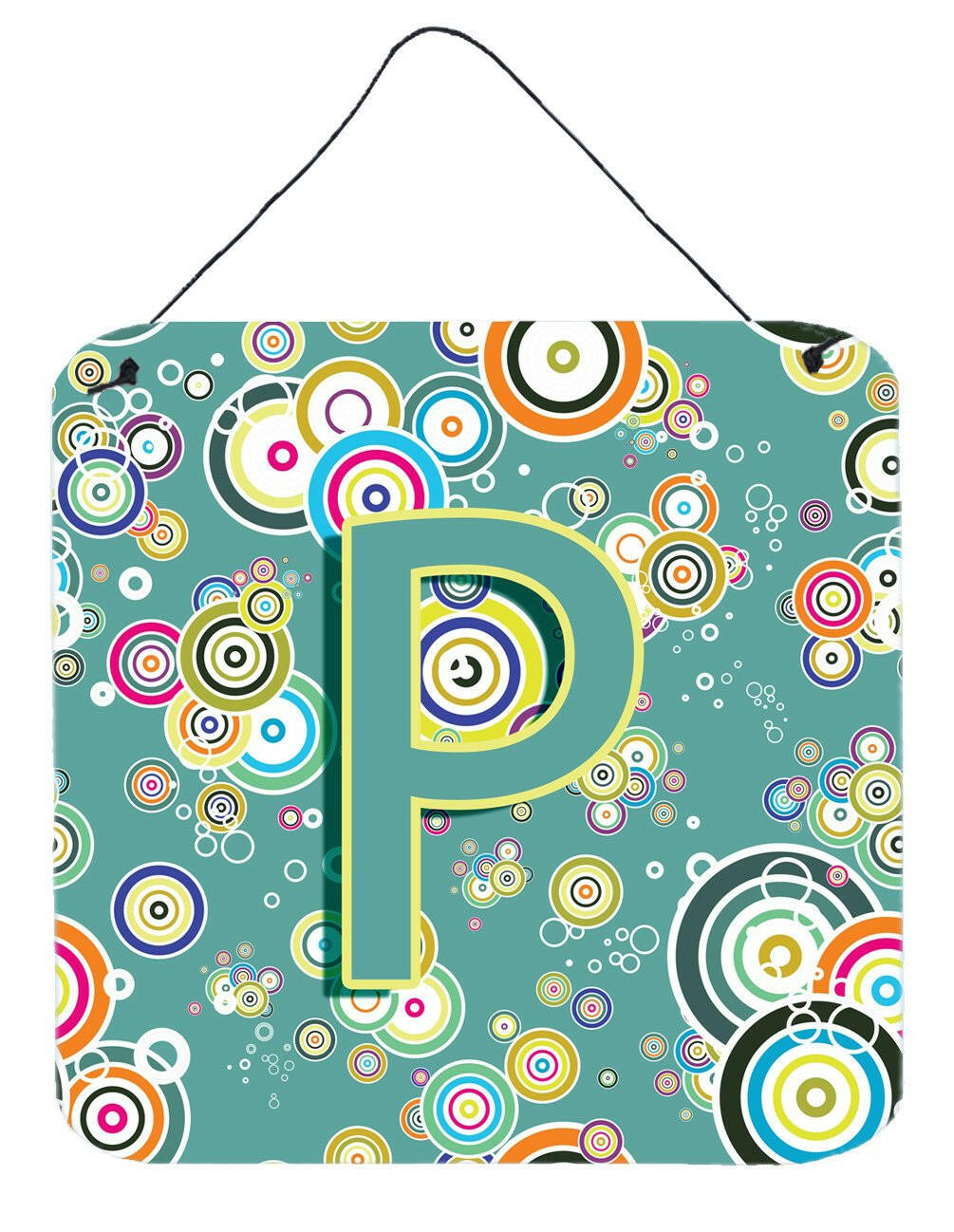Letter P Circle Circle Teal Initial Alphabet Wall or Door Hanging Prints CJ2015-PDS66 by Caroline&#39;s Treasures