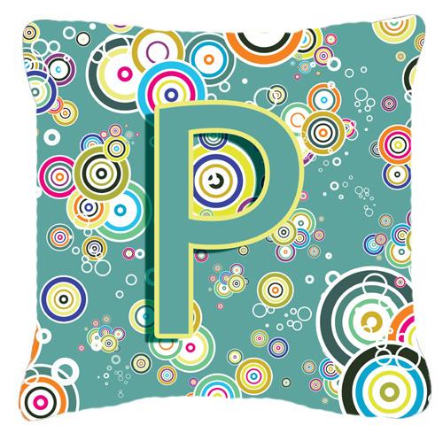 Letter P Circle Circle Teal Initial Alphabet Canvas Fabric Decorative Pillow by Caroline&#39;s Treasures