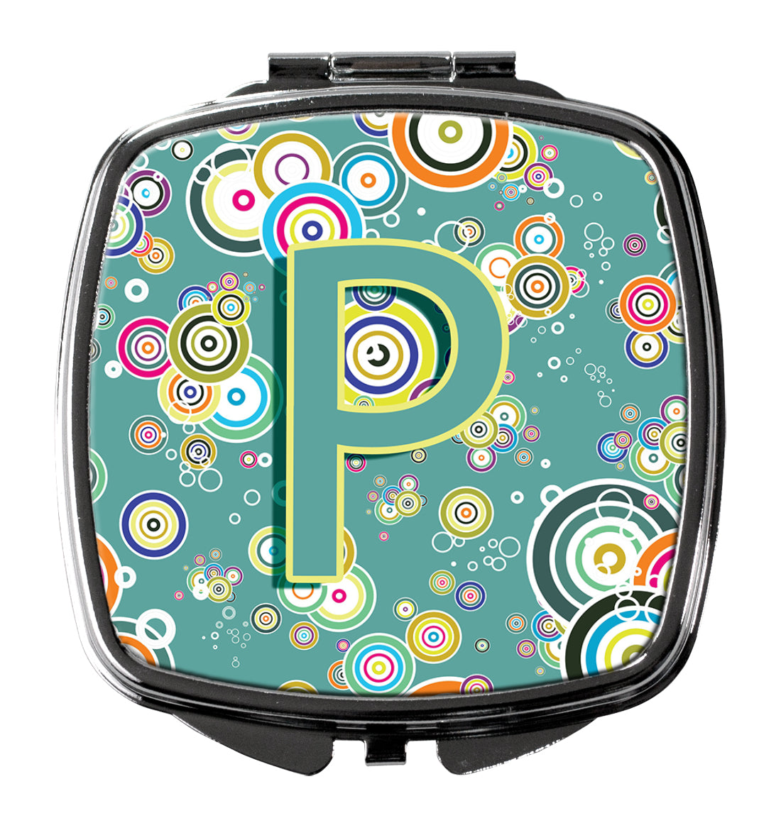 Caroline's Treasures Letter P Circle Circle Teal Initial Alphabet Compact Mirror – Stylish Purse Mirror with Artistic Covers CJ2015-PSCM