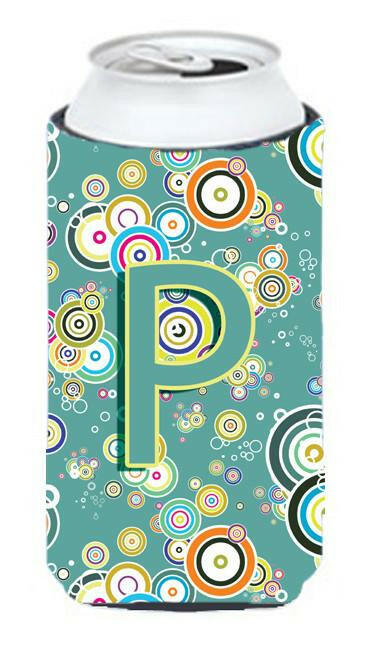 Letter P Circle Circle Teal Initial Alphabet Tall Boy Beverage Insulator Hugger CJ2015-PTBC by Caroline&#39;s Treasures