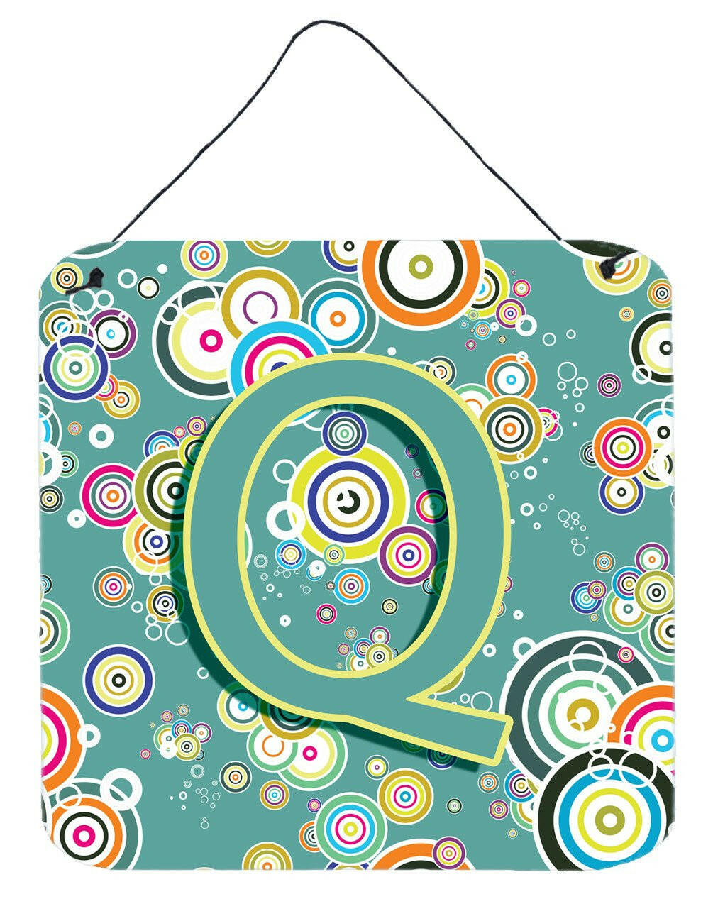 Letter Q Circle Circle Teal Initial Alphabet Wall or Door Hanging Prints CJ2015-QDS66 by Caroline&#39;s Treasures