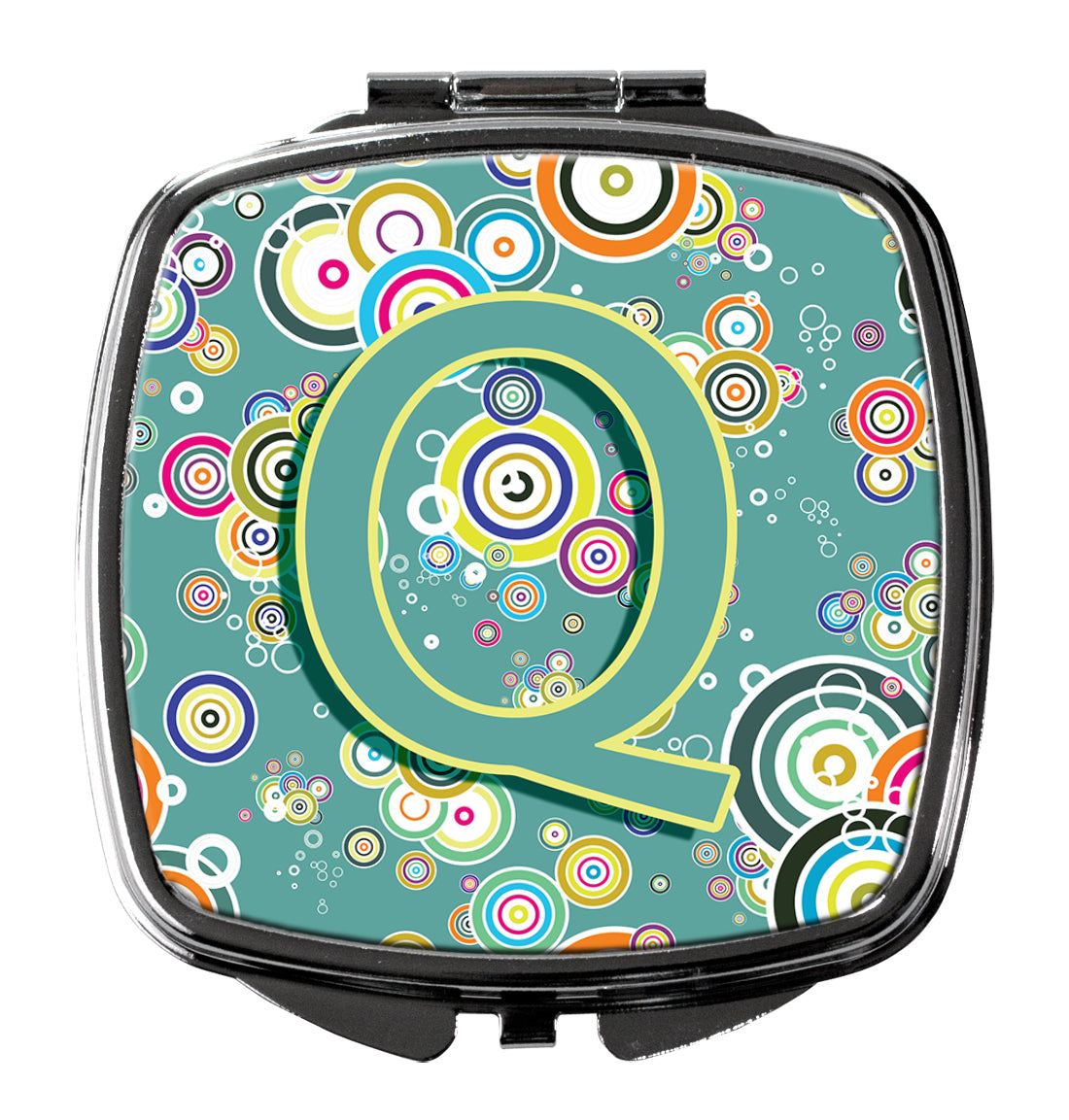 Caroline's Treasures Letter Q Circle Circle Teal Initial Alphabet Compact Mirror – Stylish Purse Mirror with Artistic Covers CJ2015-QSCM