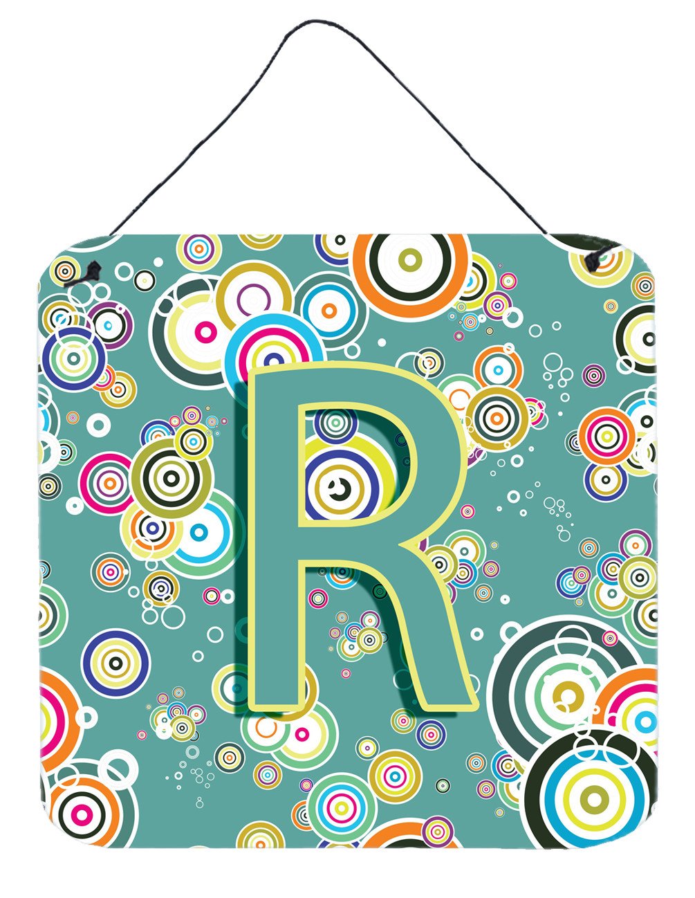 Letter R Circle Circle Teal Initial Alphabet Wall or Door Hanging Prints CJ2015-RDS66 by Caroline's Treasures