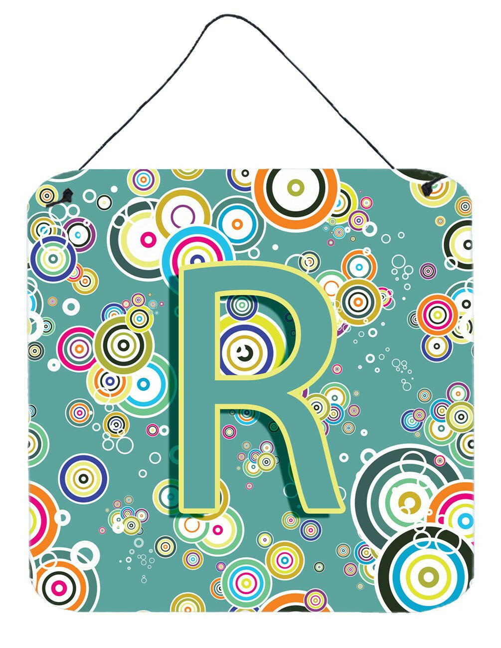 Letter R Circle Circle Teal Initial Alphabet Wall or Door Hanging Prints CJ2015-RDS66 by Caroline&#39;s Treasures