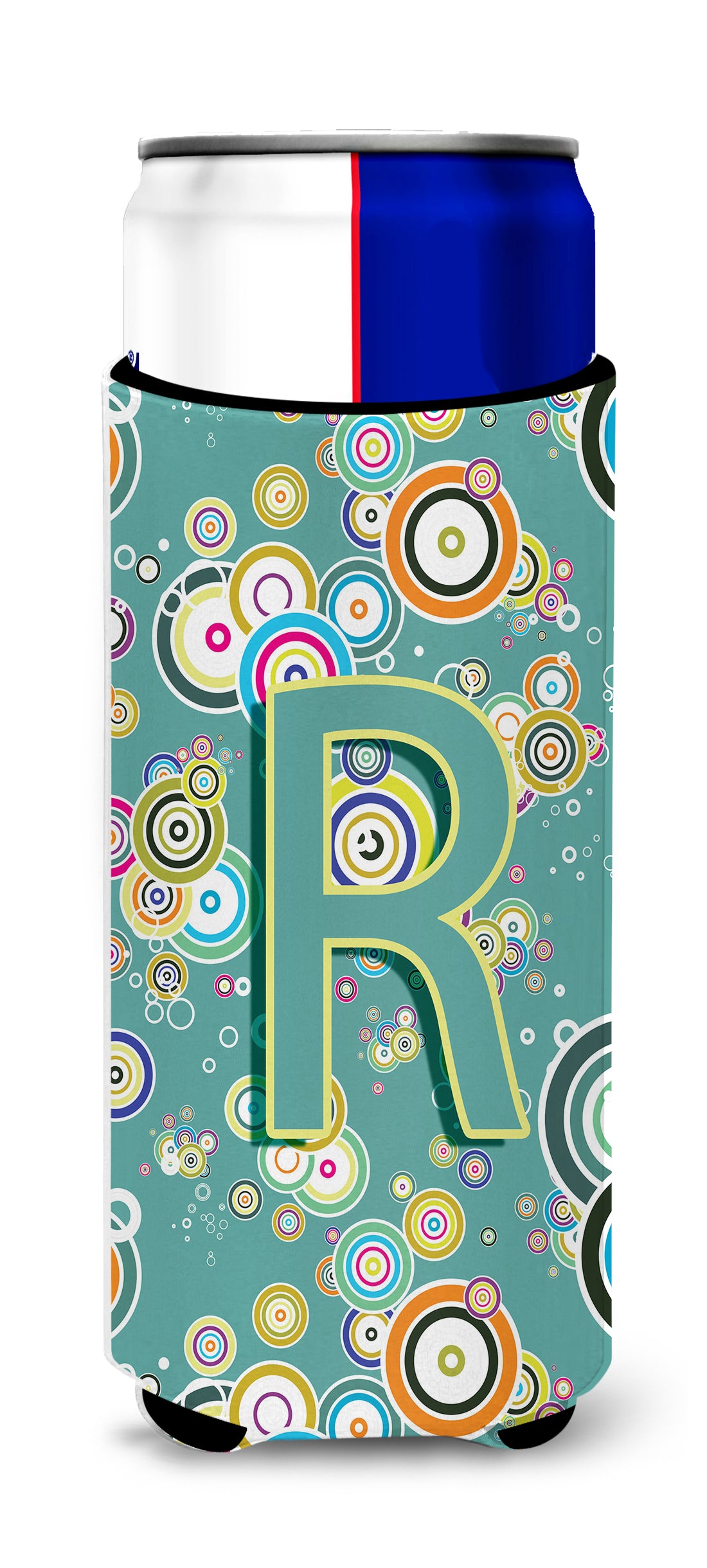 Letter R Circle Circle Teal Initial Alphabet Ultra Beverage Insulators for slim cans CJ2015-RMUK