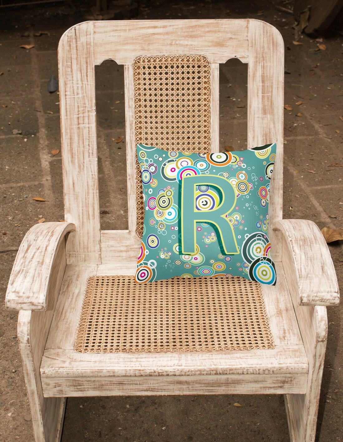 Letter R Circle Circle Teal Initial Alphabet Canvas Fabric Decorative Pillow CJ2015-RPW1414 by Caroline's Treasures