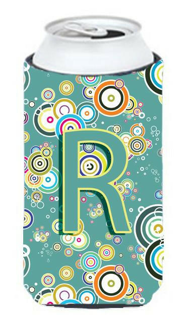 Letter R Circle Circle Teal Initial Alphabet Tall Boy Beverage Insulator Hugger CJ2015-RTBC by Caroline&#39;s Treasures