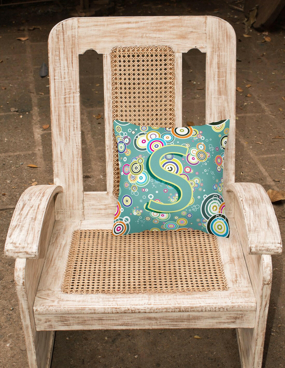 Letter S Circle Circle Teal Initial Alphabet Canvas Fabric Decorative Pillow CJ2015-SPW1414 by Caroline's Treasures