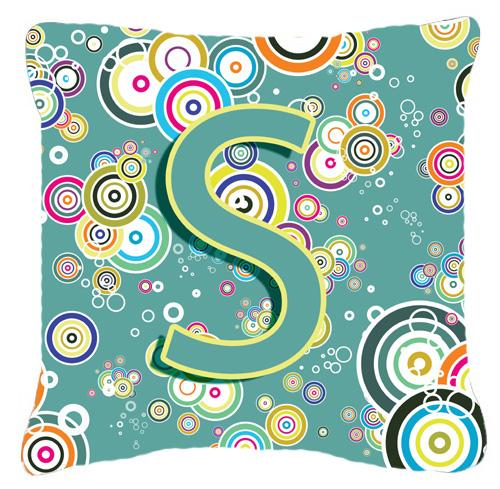 Letter S Circle Circle Teal Initial Alphabet Canvas Fabric Decorative Pillow by Caroline&#39;s Treasures