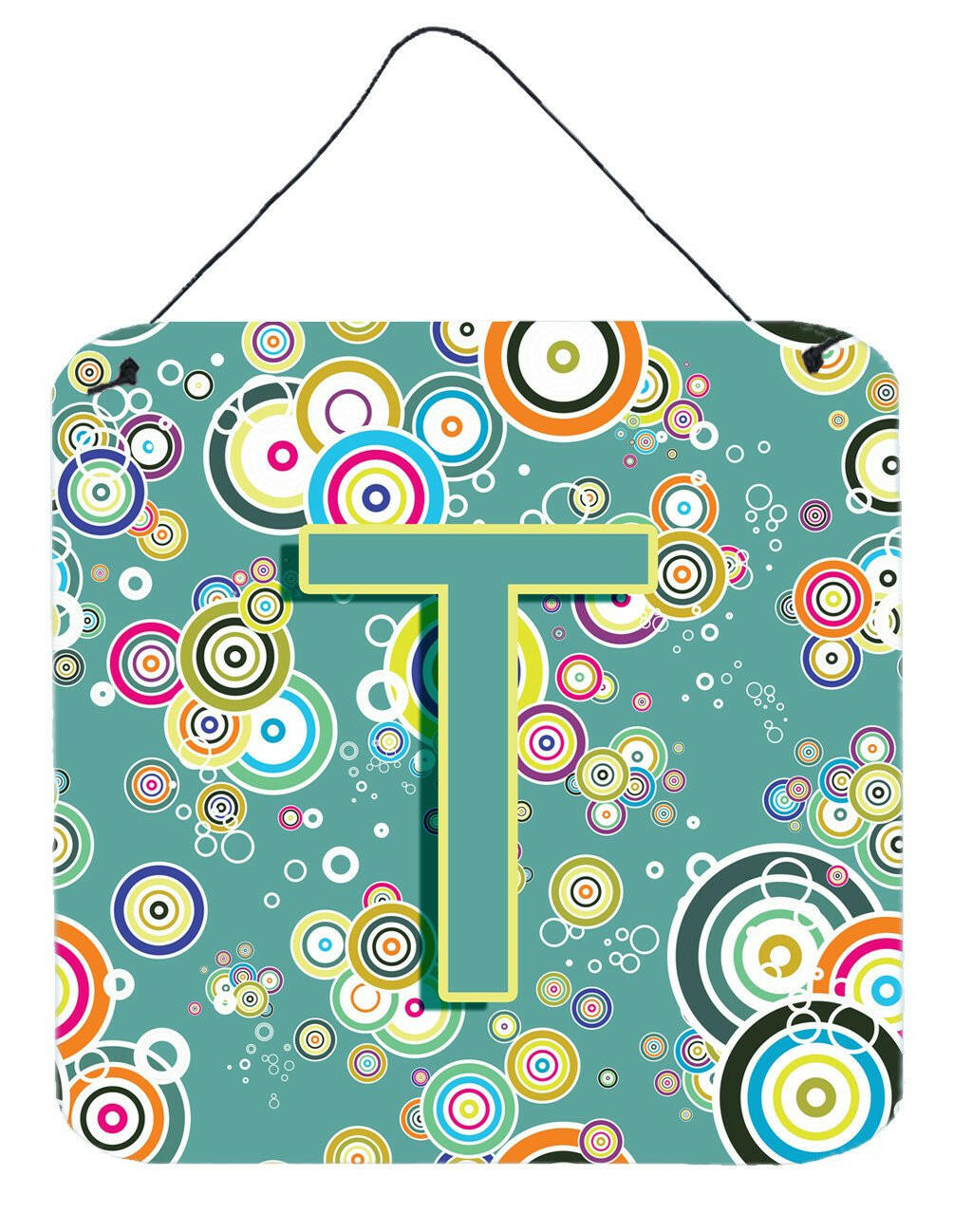 Letter T Circle Circle Teal Initial Alphabet Wall or Door Hanging Prints CJ2015-TDS66 by Caroline&#39;s Treasures