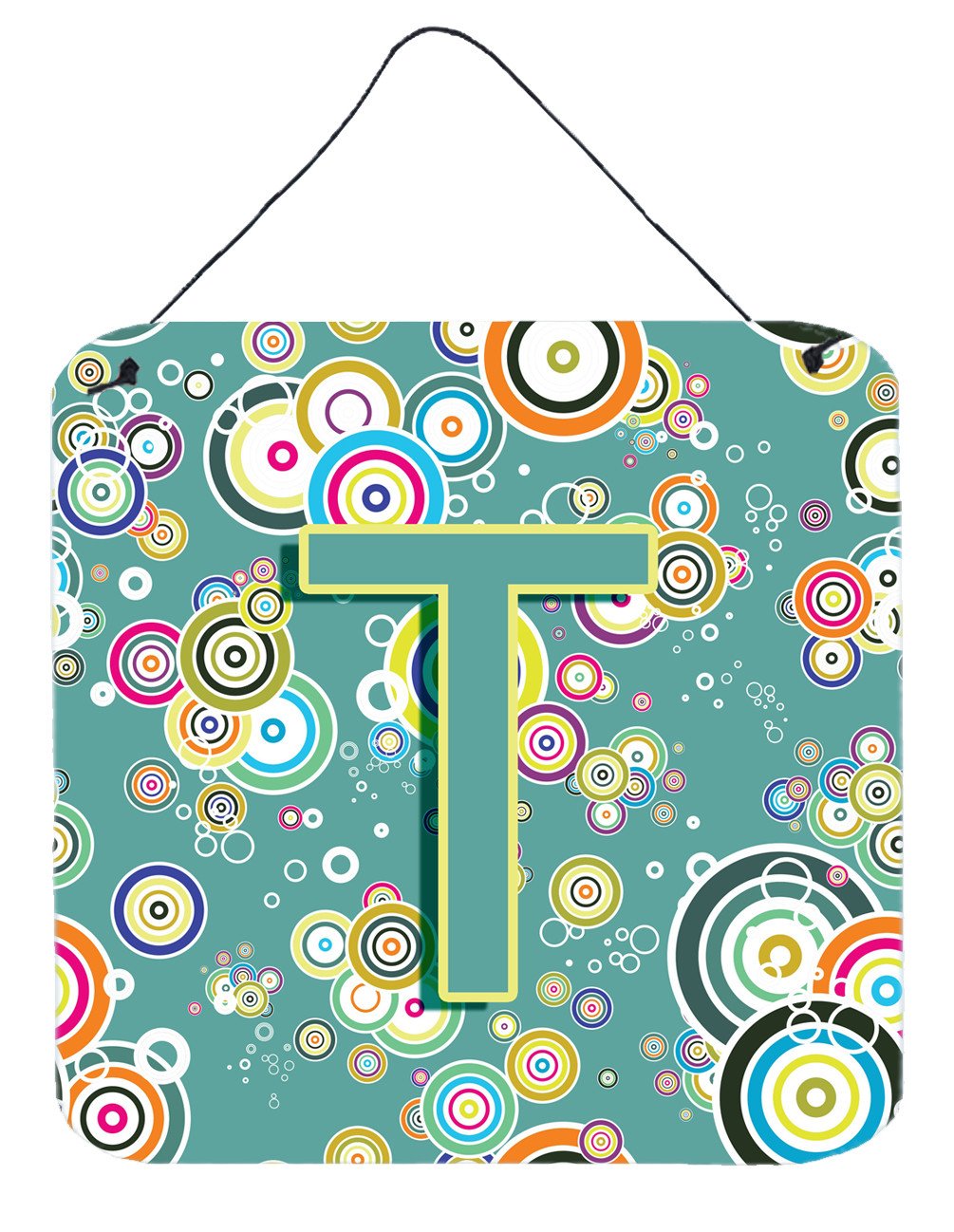 Letter T Circle Circle Teal Initial Alphabet Wall or Door Hanging Prints CJ2015-TDS66 by Caroline's Treasures
