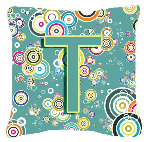 Letter T Circle Circle Teal Initial Alphabet Canvas Fabric Decorative Pillow by Caroline&#39;s Treasures