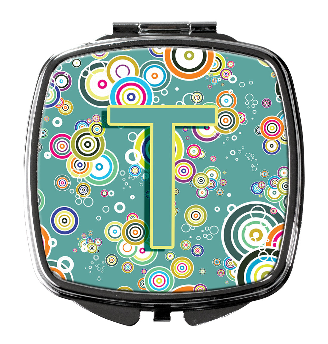 Letter T Circle Circle Teal Initial Alphabet Compact Mirror CJ2015-TSCM