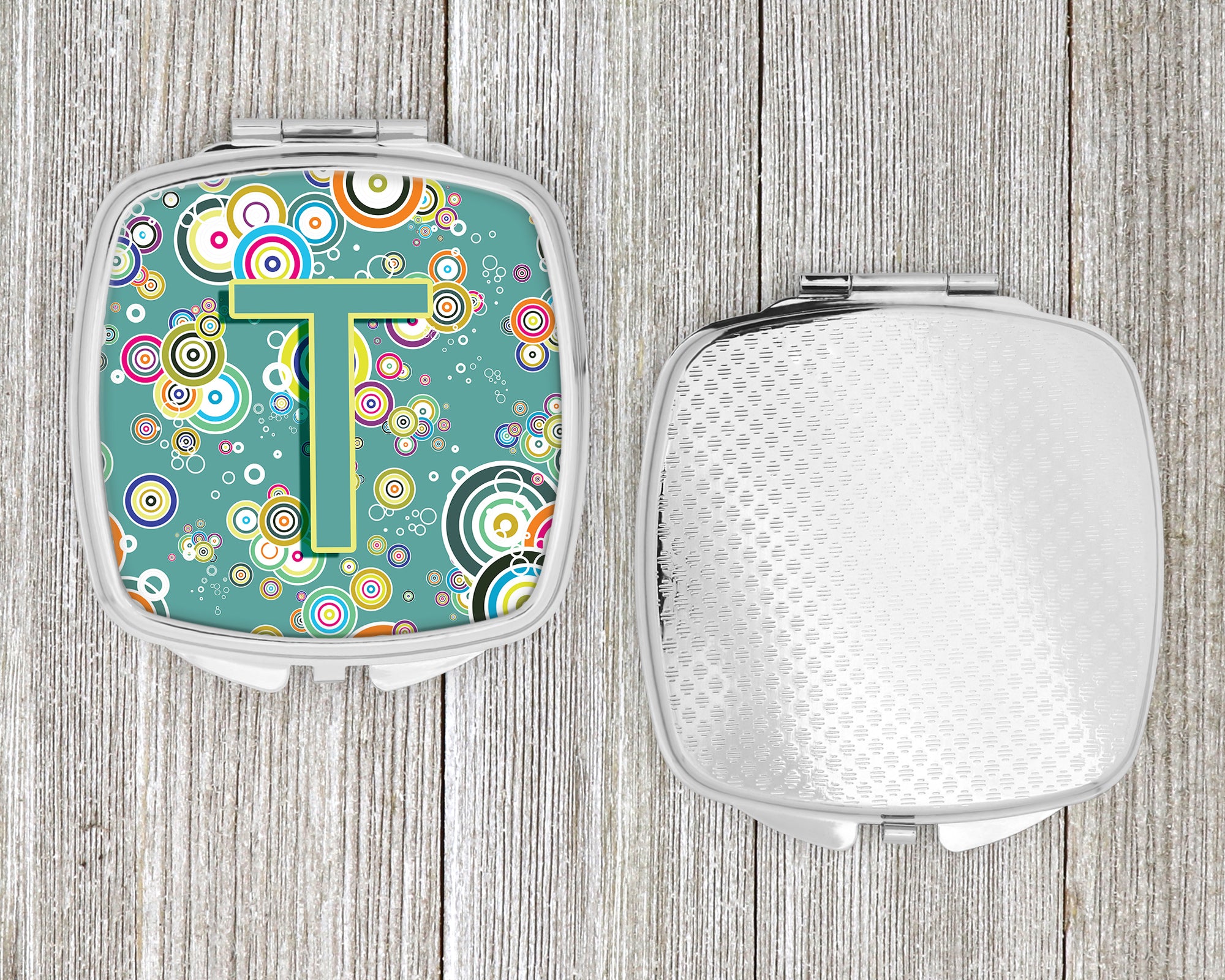 Letter T Circle Circle Teal Initial Alphabet Compact Mirror CJ2015-TSCM  the-store.com.