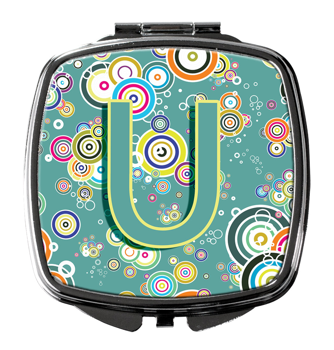 Letter U Circle Circle Teal Initial Alphabet Compact Mirror CJ2015-USCM