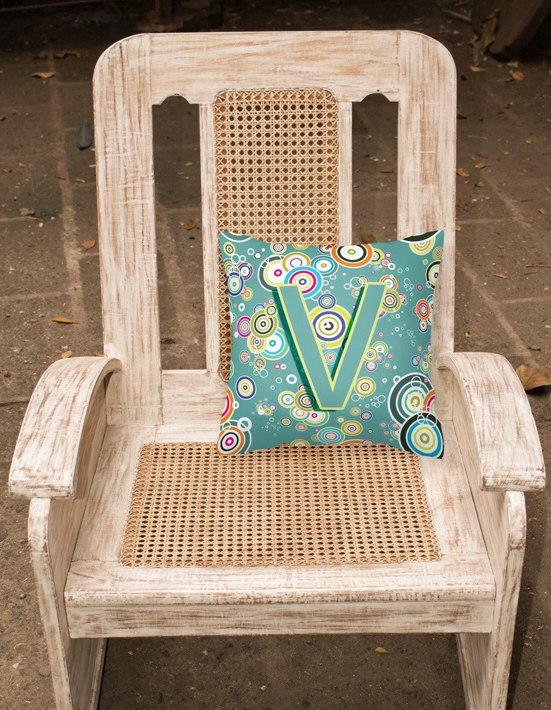 Letter V Circle Circle Teal Initial Alphabet Canvas Fabric Decorative Pillow CJ2015-VPW1414 by Caroline's Treasures