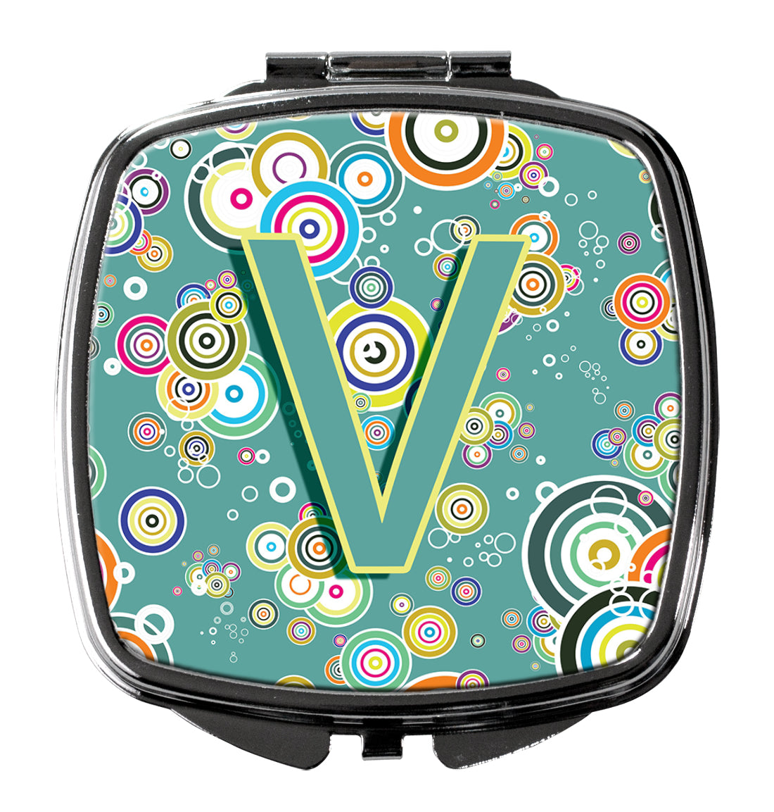 Caroline's Treasures Letter V Circle Circle Teal Initial Alphabet Compact Mirror – Stylish Purse Mirror with Artistic Covers CJ2015-VSCM