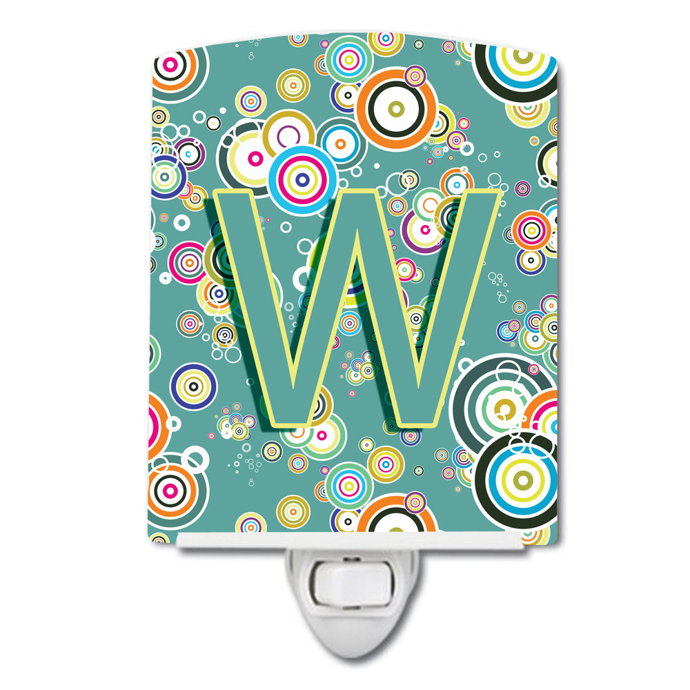 Letter W Circle Circle Teal Initial Alphabet Ceramic Night Light CJ2015-WCNL - the-store.com