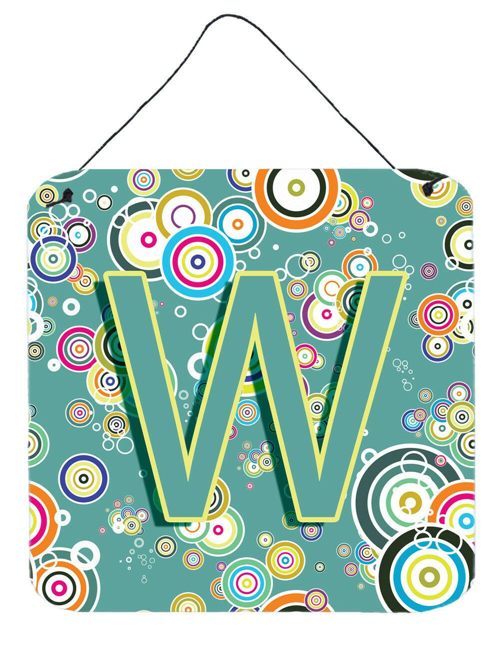 Letter W Circle Circle Teal Initial Alphabet Wall or Door Hanging Prints CJ2015-WDS66 by Caroline&#39;s Treasures