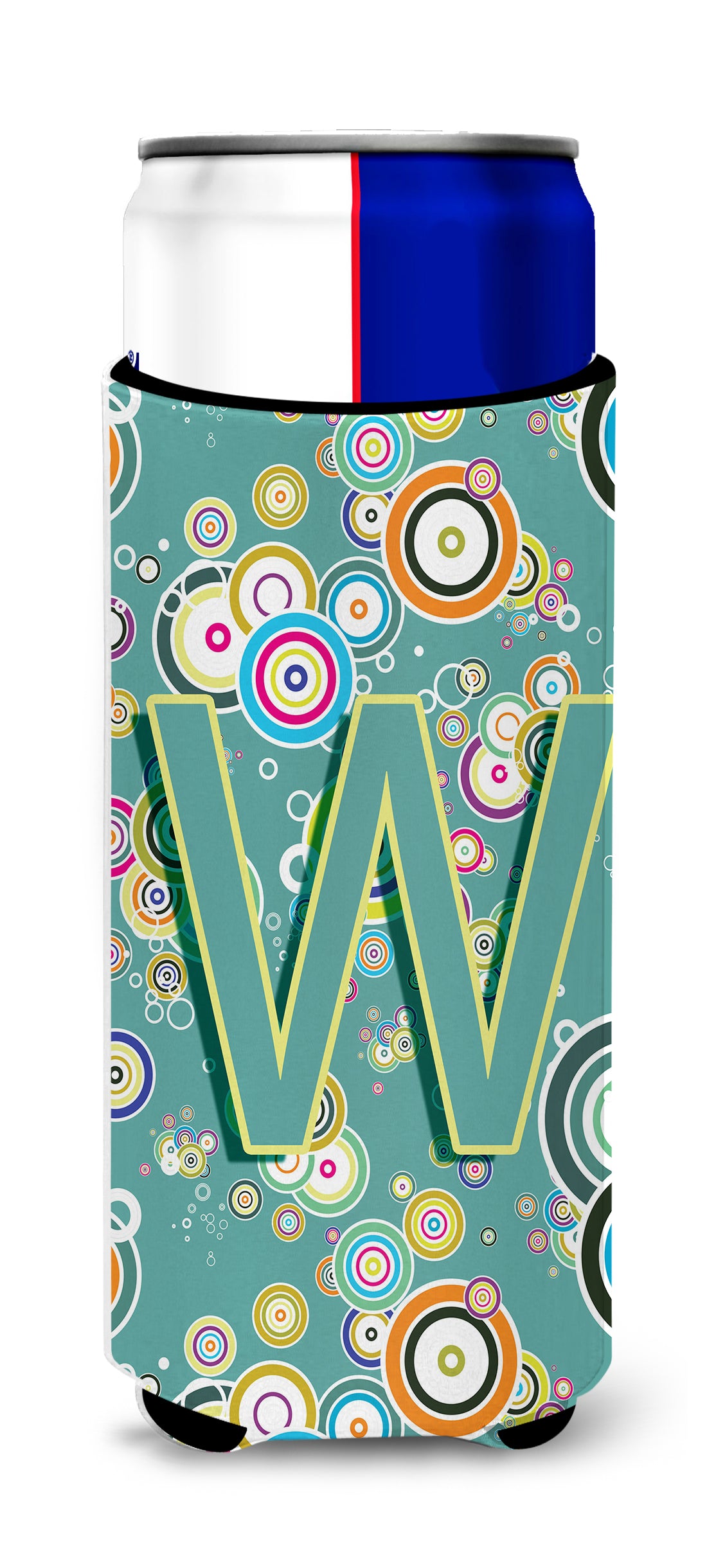 Letter W Circle Circle Teal Initial Alphabet Ultra Beverage Insulators for slim cans CJ2015-WMUK.