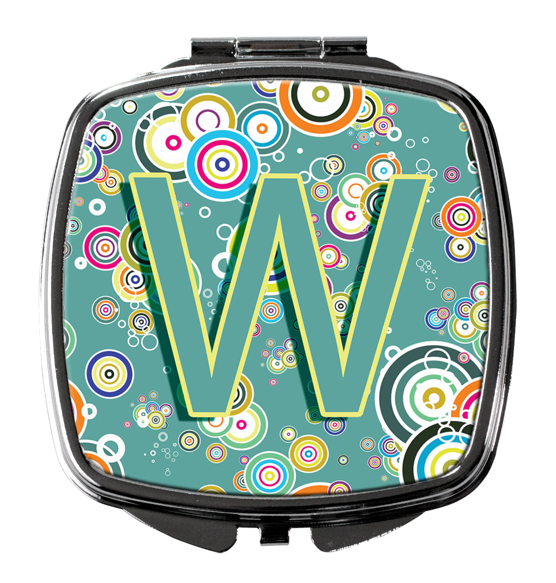 Letter W Circle Circle Teal Initial Alphabet Compact Mirror CJ2015-WSCM