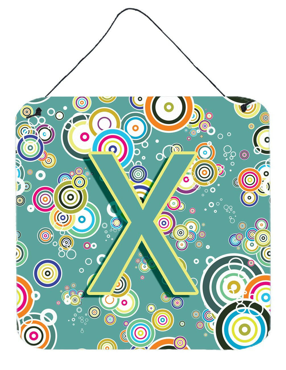Letter X Circle Circle Teal Initial Alphabet Wall or Door Hanging Prints CJ2015-XDS66 by Caroline&#39;s Treasures