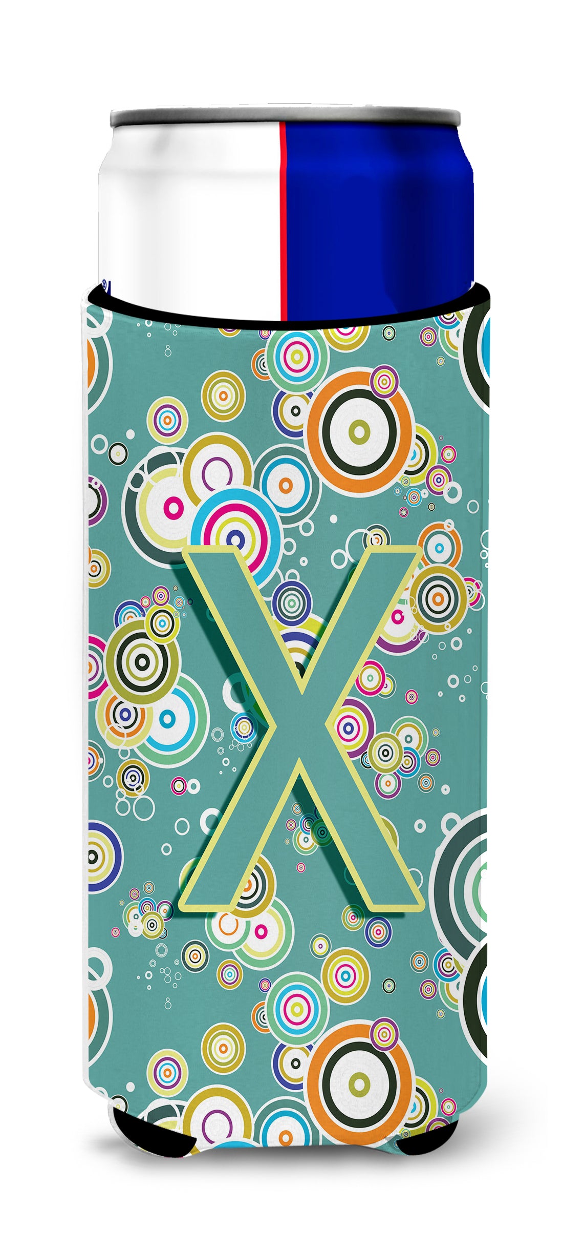 Letter X Circle Circle Teal Initial Alphabet Ultra Beverage Insulators for slim cans CJ2015-XMUK