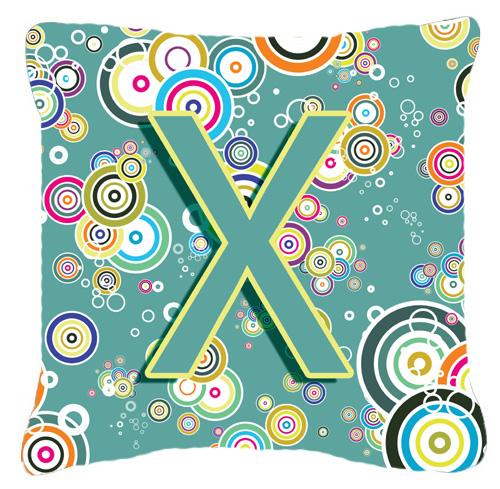 Letter X Circle Circle Teal Initial Alphabet Canvas Fabric Decorative Pillow by Caroline&#39;s Treasures