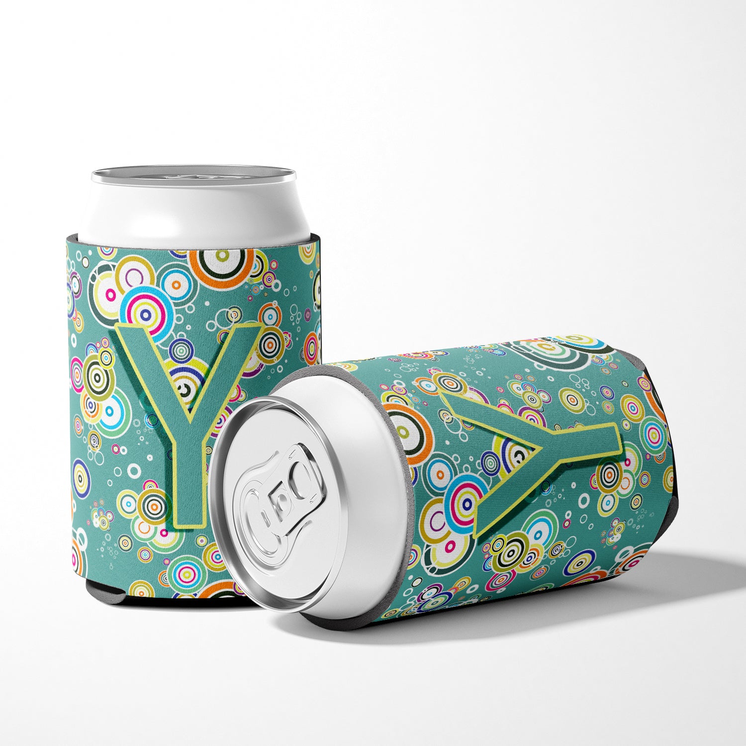 Letter Y Circle Circle Teal Initial Alphabet Can or Bottle Hugger CJ2015-YCC.